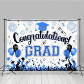 Aperturee - Aperturee White Beam Blue Sparkle Balloon Congrats Grad Backdrop